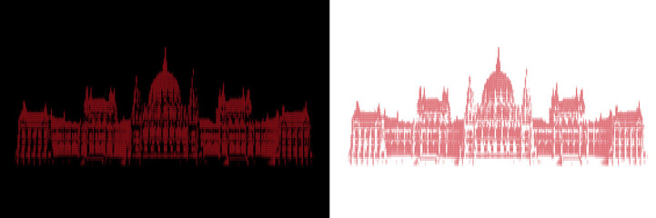 Fototapeta premium Hungarian Parliament building outline made from red dots digital art iconic landmark architecture.