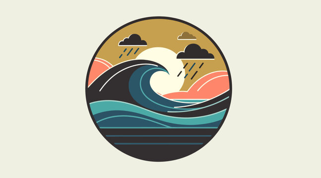 Colorful circular wave and sunset illustration design.