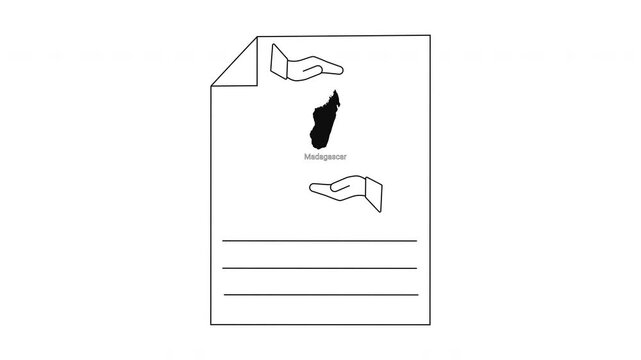 Madagascar Map Outline with Hands and Text Lines.
