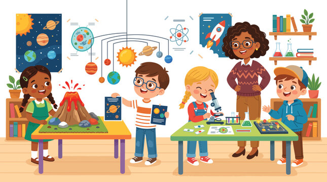 Kids engaging in fun science experiments in a classroom