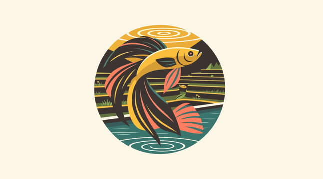Colorful Betta Fish Artwork with Flowing Fins and Tail.