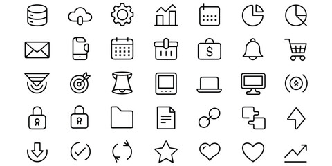 Fototapeta premium Universal thin line business management and marketing icon set for web design and mobile app use