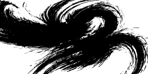 A striking black ink brushstroke with dynamic energy and texture, evoking a sense of motion and artistic expression. © GREENPIXEL Art