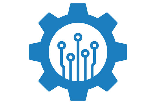 Gear icon with printed circuit board lines symbol for industrial technology and software engineering