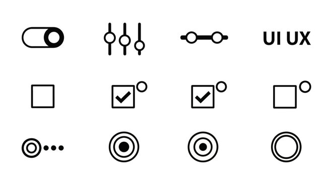 Modern ui ux interface icon set with toggle switches check boxes and radio buttons for digital web application.