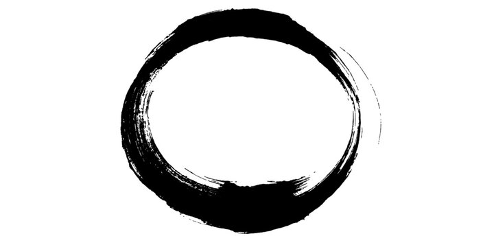 A bold black brushstroke forms an imperfect circle, a symbol of Zen Buddhism, inviting contemplation and inner peace.