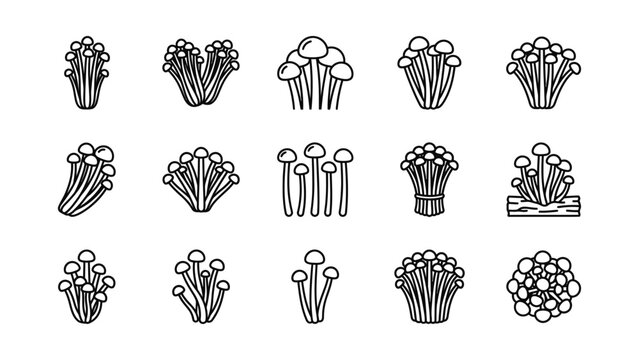 Enoki Mushroom Icons Collection Vector Art