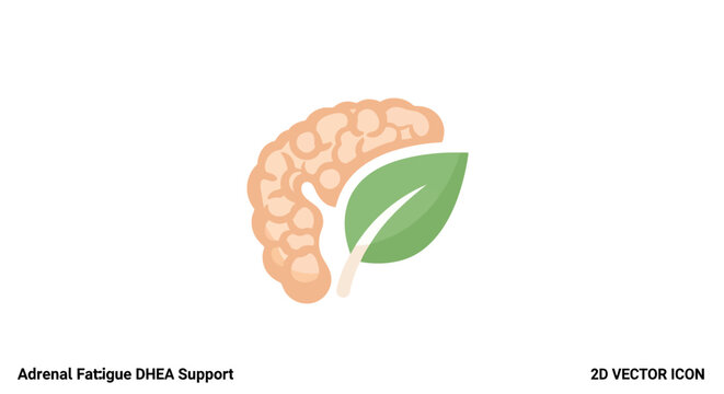 Adrenal Gland Icon with Leaf - Hormone Balance, DHEA Support, Health Concept