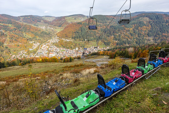 Toboggan run Hasenhornbahn in Todtnau in the Black Forest in autumn in Todtnau, Germany