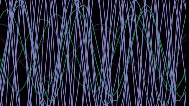 Dynamic abstract cyan line pattern moving gracefully on deep black background