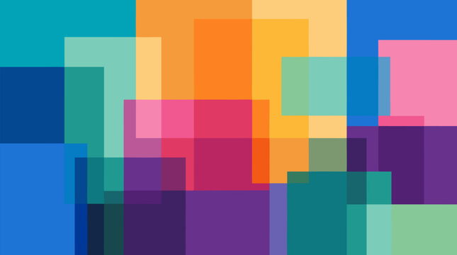 Geometric abstract background of stacked translucent overlapping rectangles in a modern minimal composition, ideal for tech and corporate design templates, clean flat vector illustration on a light ba