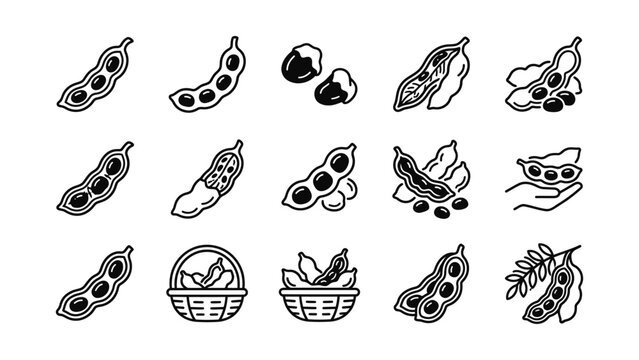 Soybean Pods And Beans Icon Set