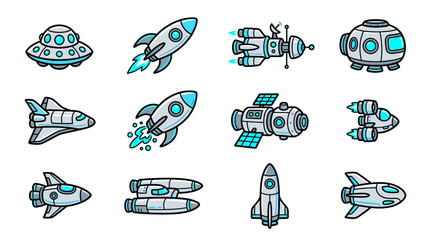 Assorted spacecraft, satellite, and lunar lander icons. © Adif