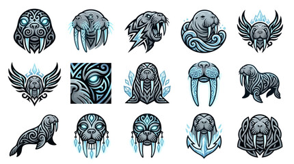Assorted walrus and seal mascot logo graphics. © Adif