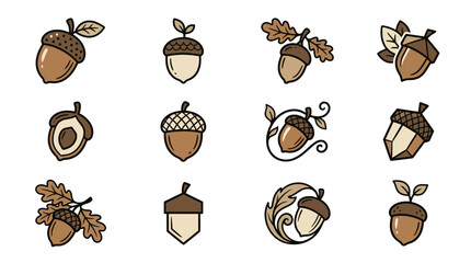 Assorted acorn and oak leaf graphic design elements. © Adif