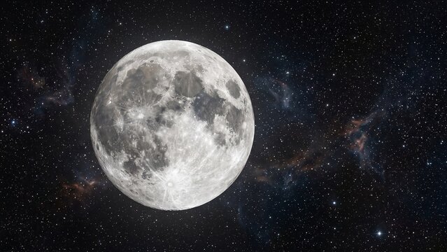 Majestic full moon glowing in a vast starry cosmic sky representing in