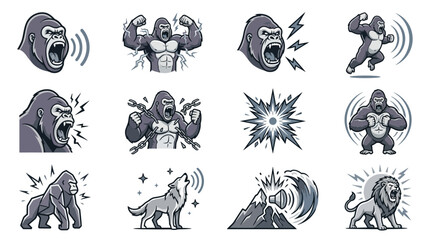 Gorilla and wild animal mascot badge icons set. © Azam