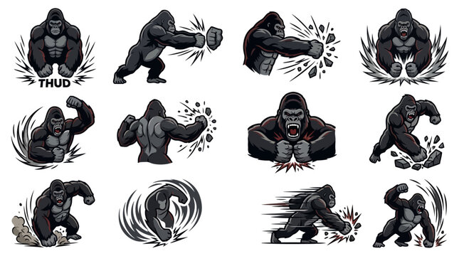 Gorilla fighter and runner action mascot logos