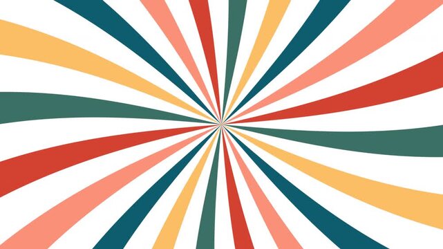 Curved radial sunburst rays pattern in vibrant multicolored deco design. Suitable for backgrounds, packaging, prints, and digital creations.