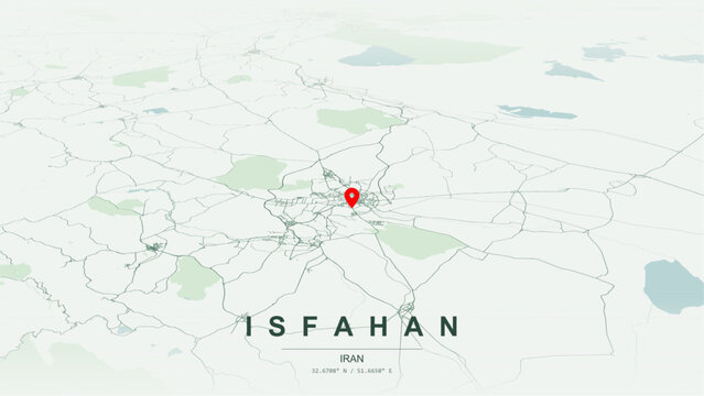Modern minimalist vector map of Isfahan, Iran. High-quality scalable illustration of Isfahan city grid, Zayandeh River contours, and Isfahan provincial highway networks for posters and design.