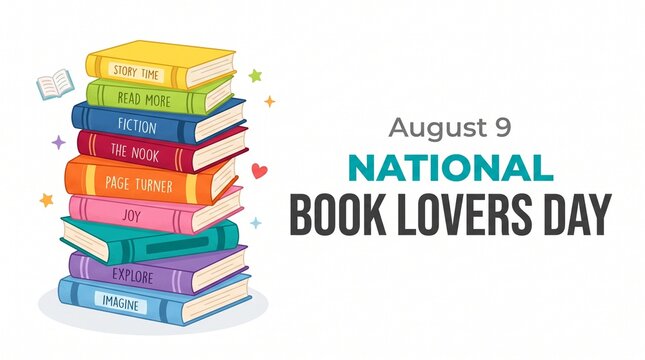 Stack of colorful books for national book lovers day on august 9