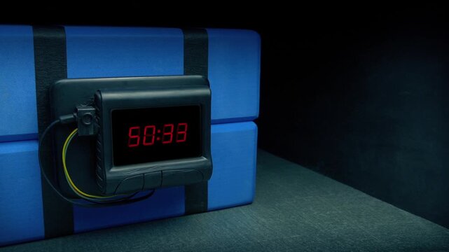 Bomb Plastic Explosive With Timer Counting Down
