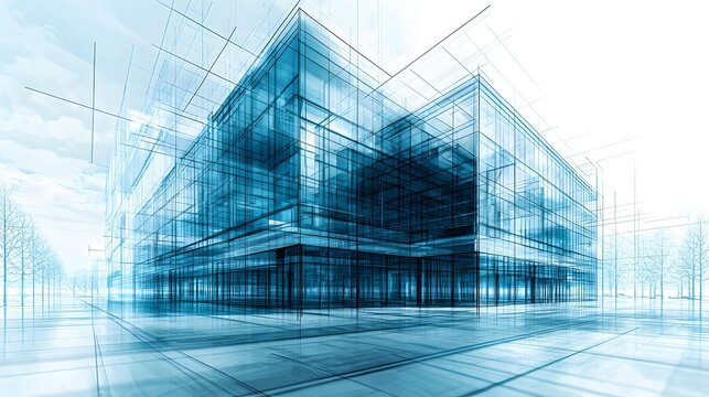 Modern construction blueprint with detailed commercial facade layout picture