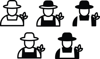 Fototapeta premium Farmer Avatar Icons Collection Illustration, Agriculture Worker Profile Symbols Set, Modern Outline Vector Design Artwork