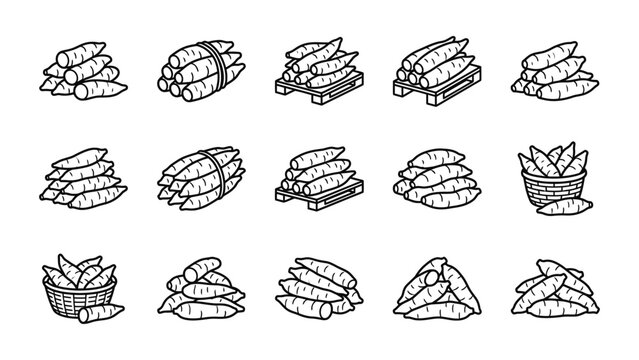 Cassava Root Vegetable Collection Icon Set