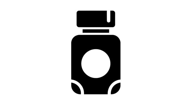 Minimal black silhouette icon, simple flat vector, bold black shape, no gradients, no shading pill bottle icon vector illustration on a, flat icon style