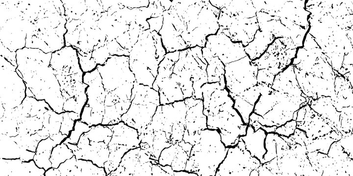Surface cracks and fissures in ground, concrete, crevices from disaster top view. Breaks on land surface from earthquake isolated on white background. Broken ground, wall, glass pattern effect. Damage