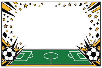 Soccer field border with footballs and comic style elements Vector © BELAL