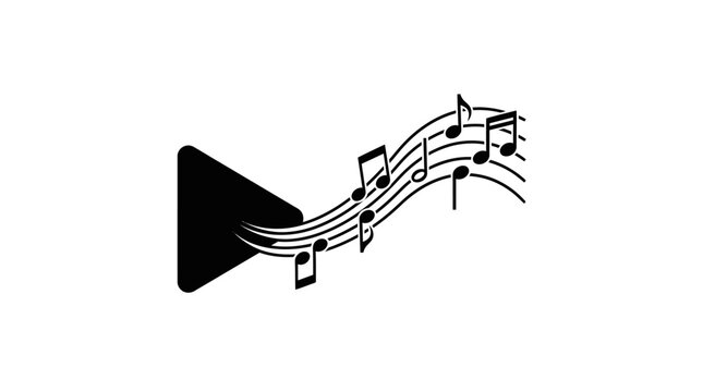 Black music note icon with sound wave.