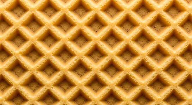 Close-up of a golden waffle with a crispy texture and intricate pattern