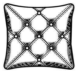 Naklejka premium Engraving illustration of a tufted decorative pillow depicting button quilted upholstery pattern for home and interior design