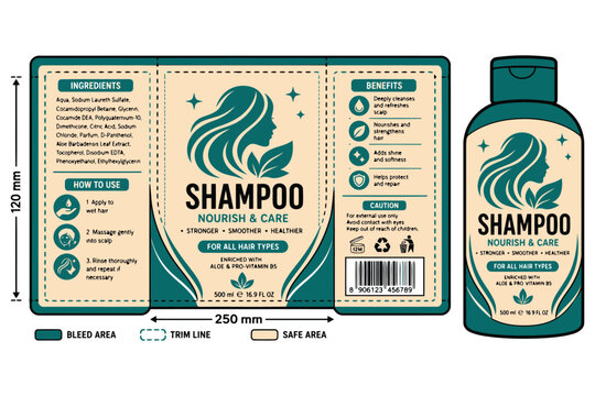 Natural shampoo bottle label design template Vector