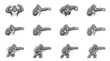 Grayscale gorilla boxing and martial arts poses. © Kilas
