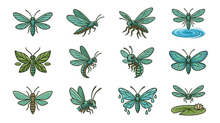 Green flying insect icons collection © Kilas