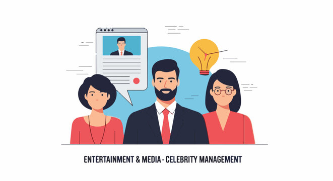 Diverse team collaborates on a celebrity management project conceptualizing ideas