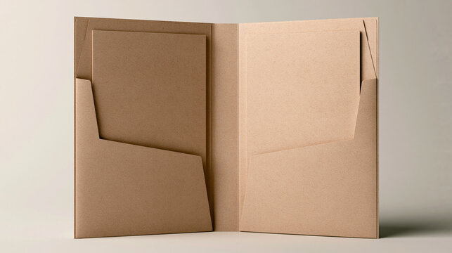 Open Kraft Paper Folder Mockup with Pockets