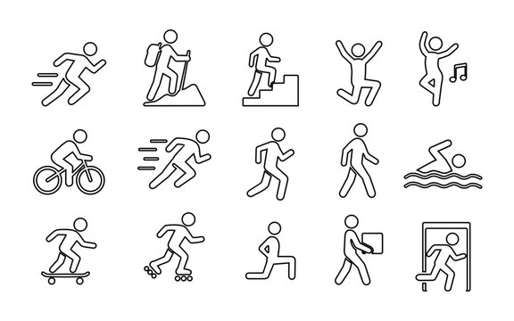 People Activity Outline Icons Set Isolated on White Background