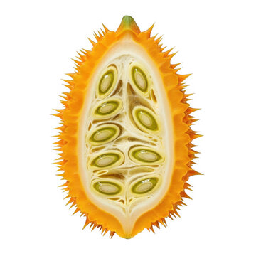 Cross section of a ripe spiky gac fruit isolated on transparent background