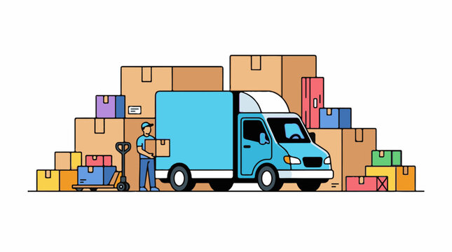 Delivery man with blue truck boxes.