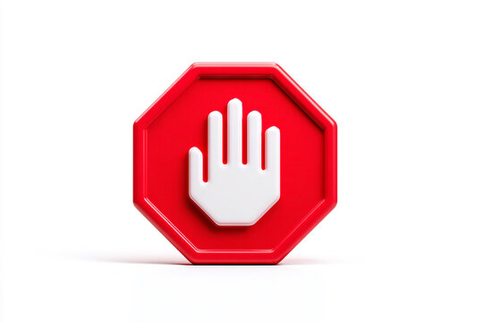 Red octagon stop sign with white hand symbol