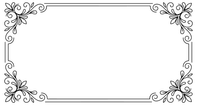 Decorative floral border frame with elegant corner ornaments in classic line art.
