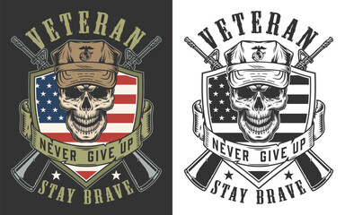 Fototapeta premium Veteran logo design with skull