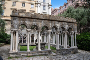 Fototapeta premium Ancient Cloister of Sant Andrea near Porta Soprana in Genoa, Italy