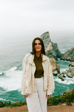 Travel Portrait of a Woman at Cabo da Roca Ocean Cliffs