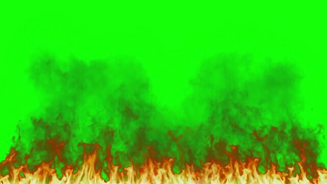 Fire flames and lightning bolt overlay footage on green screen background