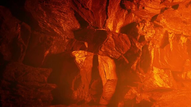 Fire Glowing And Smoking By Cave Wall